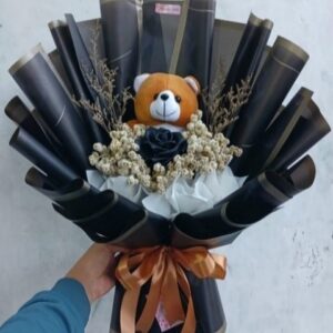 Buket Boneka Teddy Hitam Elegan XL | Buket Wisuda & Hadiah Premium | Midnight Teddy Bloom
