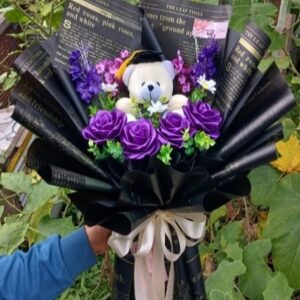 Buket Boneka Teddy Rose Ungu Elegan XL | Buket Unik & Aesthetic | Royal Purple Teddy