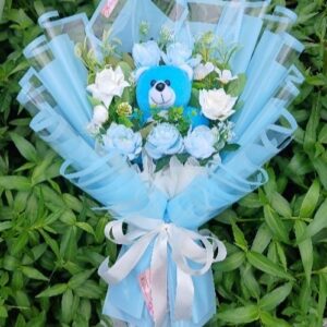 Buket Boneka Teddy Biru Soft XL | Buket Simple & Calm | Blue Hug Teddy