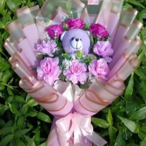 Buket Boneka Teddy Pink Ungu XL | Buket Ceria & Playful | Candy Teddy Bloom