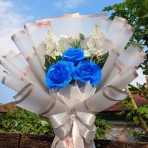 Buket Bunga Rose Biru Premium M | Kado Hari Spesial - Wisuda - Anniversary - dll | Buket Royal Blue Bliss
